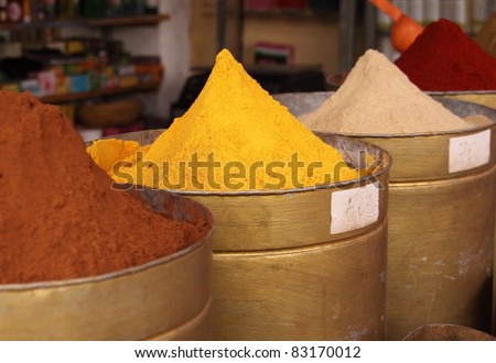 Morocco Marrakesh spices in one of the medinas many souks