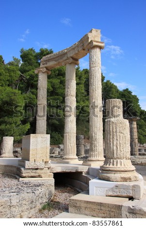 Greece Olympia ancient ruins of the important Philippeion in Olympia birthplace of the olympic games - UNESCO world heritage site