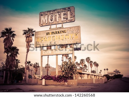 Roadside motel sign - decayed iconic desert Southwest USA