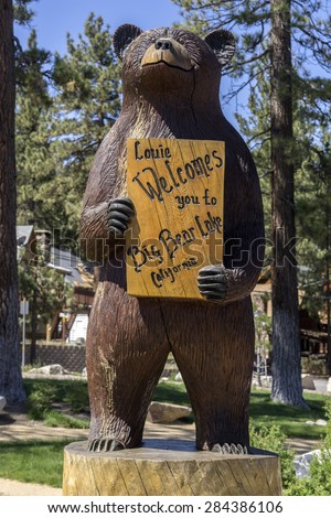 Big Bear Lake, CA June 1st,2015   Welcome Sign to the town of Big Bear Lake, California,USA,the reservoir in the San Bernardino Mountains has  a surface elevation of 6,750 ft.