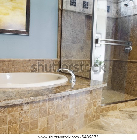Luxury Bath, beautiful granite and marble floor.