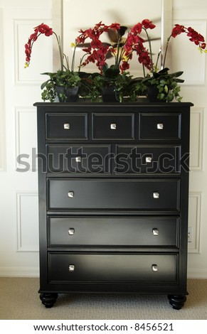 Beautiful sophisticated stylish fine black wood bedroom dresser