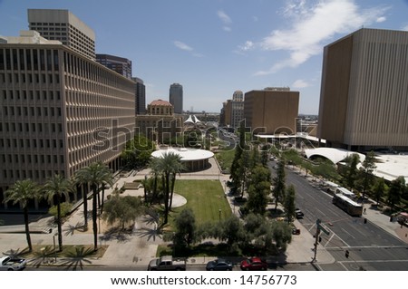 View of downtown phoenix Arizona financial and entertainment area