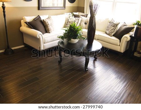 Beautiful home interior living room with hard wood flooring