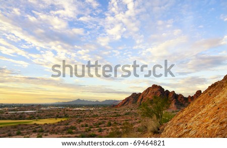 Papago Park, Red rock formation in Phoenix,Scottsdale captured at sunset with beautiful sky, Arizona
