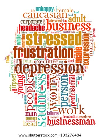 Stress info-text graphics composed in head shape concept (word clouds)