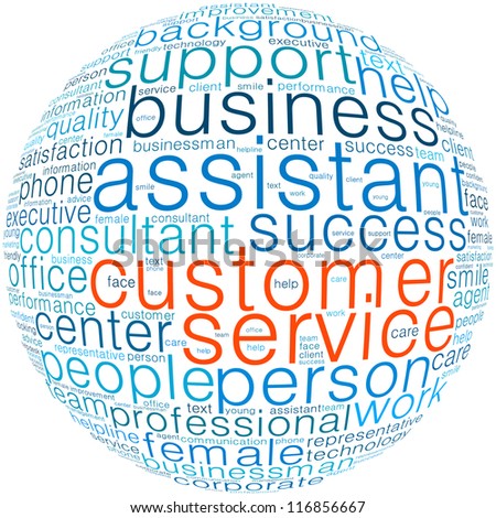 Customer service info-text graphics and arrangement concept (word cloud) in white background