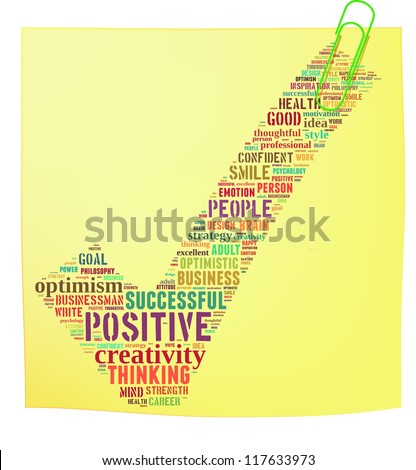 Post it noted with positive thinking info-text graphics and arrangement concept on white background (word cloud)