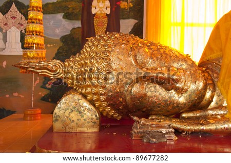 Golden Reclining Buddha at Thailand.