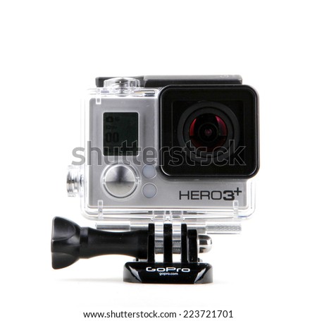 AYTOS BULGARIA OCTOBER 15 2014 GoPro HERO3& Black Edition isolated on white background GoPro is a brand of high-definition personal cameras often used in extreme action video photography AYTOS BULGARIA OCTOBER 15 2014 GoPro HERO3& Black Edition isolated on white background GoPro is a brand of high-definition personal cameras often used in extreme action video photography