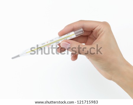Hand with thermometer on white background isolated
