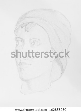 pencil drawing women portrait on white paper