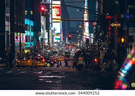 New York City - September 20: Manhattan night view traffic Broadway, 20 september 2015.