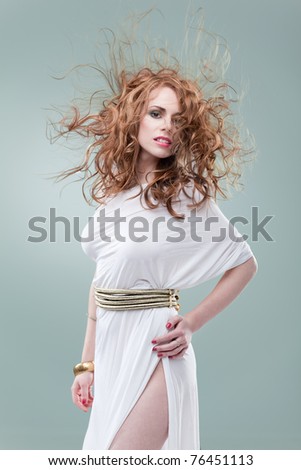 wind hair  greece woman