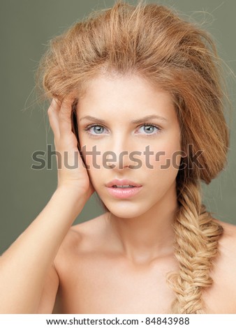 beauty portrait blonde woman braided hair