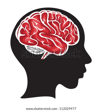 Woman silhouette with thinking brain