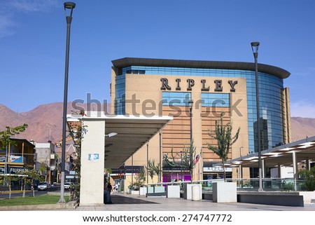IQUIQUE, CHILE - FEBRUARY 11, 2015: Ripley Chilean department store on the corner of the streets Vivar and Tarapaca on February 11, 2015 in Iquique, Chile