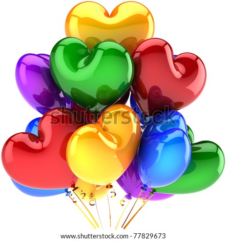 heart shaped party decoration multicolor red green blue yellow purple