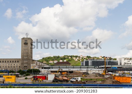 STUTTGART, GERMANY - AUGUST 05, 2014: Offical start of construction for the controversially discussed 6 billion Euro project Stuttgart 21 to convert the current terminus station into a through station