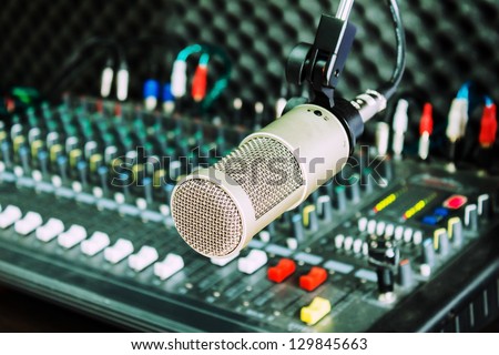 microphone and the mixing desk sound studio background