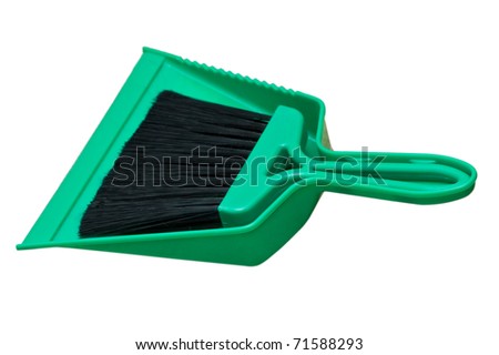 plastic broom and dustpan isolated on white