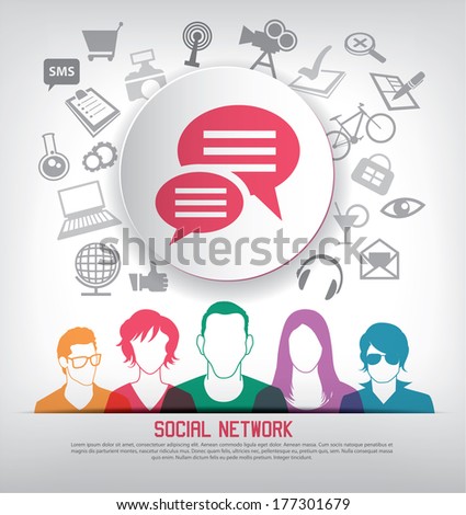 Social media icons with group of people