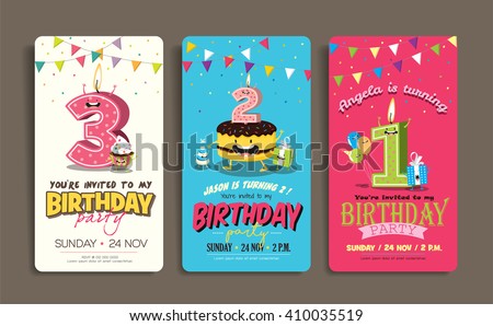 Birthday Anniversary Numbers Candle with Funny Character & Birthday Party Invitation Card Template