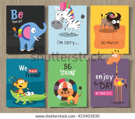 Collection of cute cards for different occasions with cute cartoon animals