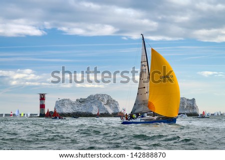 ISLE OF WIGHT - JUNE 1st: The annual JP Morgan Asset Management, Round the Island yacht race took place off the south coast of England, attracting some 1400 entrants on 1st June 2013.