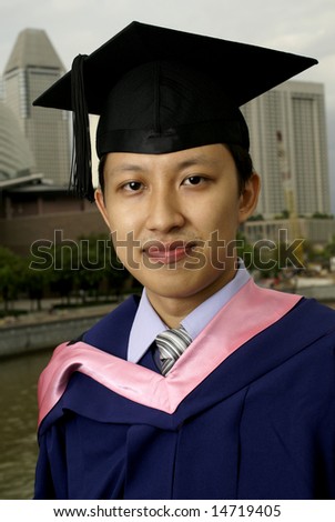 Asian graduate in urban outdoors