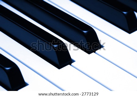 Piano Keys Closeup, Colorized blue