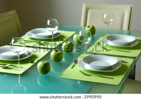 stock photo Modern fancy table setting for four