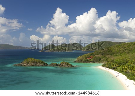 Overlook of bright Caribbean Beach at Trunk Bay, St John, USVI Virgin Islands