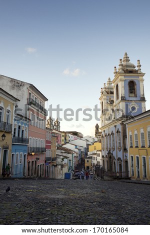 Historic City Center Of Pelourinho Salvador Da Bahia Brazil Features Colonial Buildings And Cobblestone Streets
