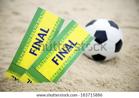 Two Brazil Final Tickets Football Soccer Ball Beach