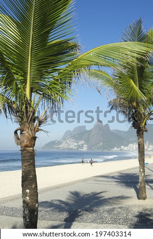 Arpoador Ipanema Beach Rio de Janeiro view with palm tree shadows