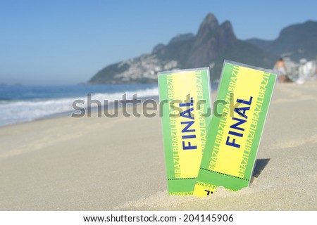 Two tickets to final football event in sand on Ipanema Beach Rio de Janeiro Brazil