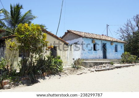 Simple Brazilian countryside village home architecture on a dirt road in Maranhao Nordeste Brazil