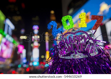 Happy New Year 2017 party hats in Times Square, New York City