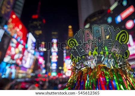 Happy New Year hat celebrating New Year\'s Eve in Times Square, New York City