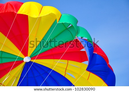 the colorful stripes of parachute in the sky