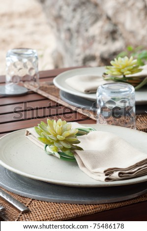 the table set for meal preparation