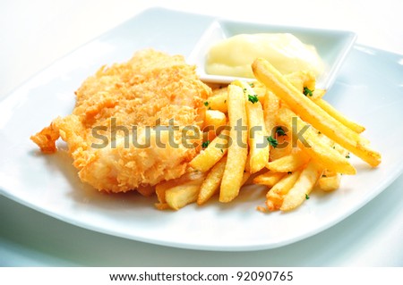Fish and chips served with mayo