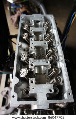 automobile head block engine in workshop