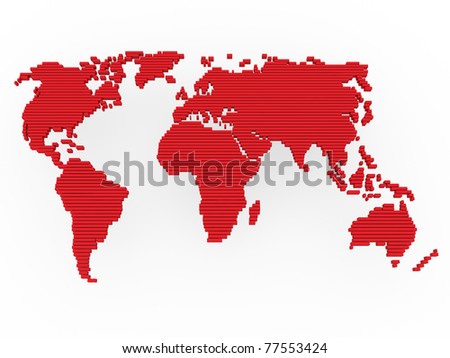 world map europe africa. stock photo : world, map , earth, europe, america, africa, red