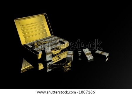 gold case of money and guns