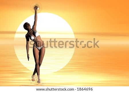 graphic woman reaching for orb of light