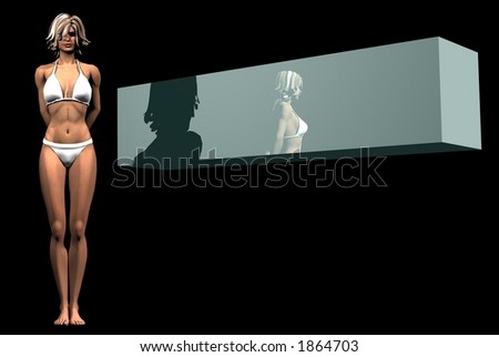 woman standing beside logo