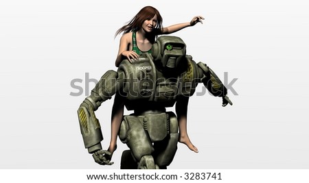 robot giving woman piggy back ride