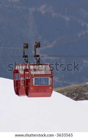 View of Ski Lift cable car from Aiguille Du Midi in Chamonix - landscape orientation